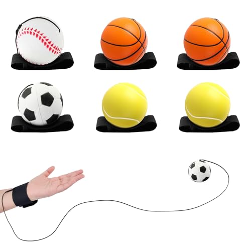 Zhlearda Pelotas Munequera con Cuerda Elástica, 6 Piezas Pelotas Elásticas para la Muñeca Pelotas, Pelotas de Goma para Niños con Bandas, Pelotas de Muñeca Deportivas para Entrenamientos y Juegos