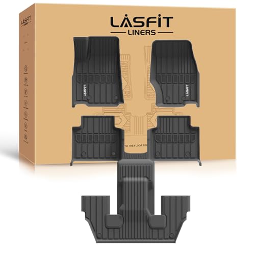 LASFIT Floor Mats for Jeep Grand Cherokee L 2021-2025 2026 (ONLY for 6-Passengers Without Center Console) All Weather TPE Custom Fit Car Mats Floor Liners 1st & 2nd & 3th Row Black
