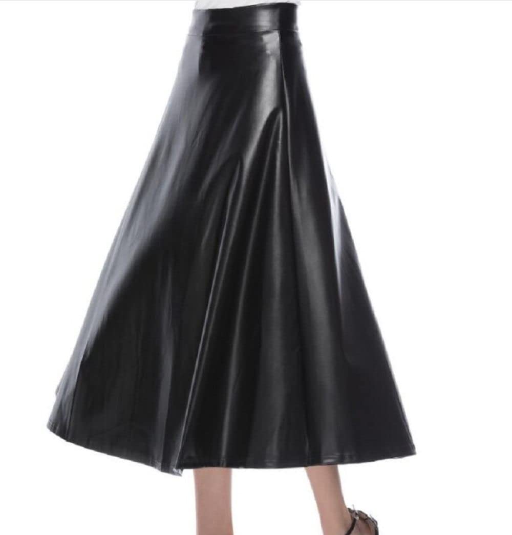 Faldas para Mujer Reino Unido, Faldas Maxi De Cuero De PU, Falda De Invierno Negra, Faldas Plisadas Elegantes para Mujer, Falda Midi De Talle Alto, Falda Frunci(L)