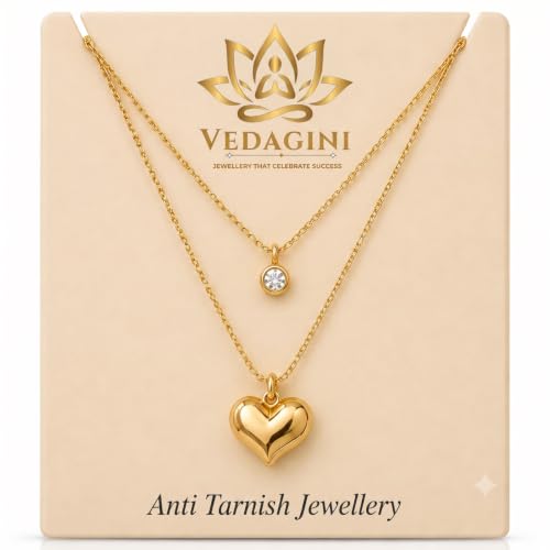 Anti Tarnish Pendant Necklace 2 Layer Heart Jewelry for Women & G...