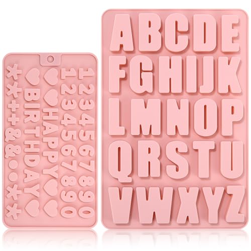 2 St&uuml;ck 3D Gie&szlig;formen Silikon, Silikonform Zahlen und Buchstaben, Silikonformen Alles Gute zum Geburtstag Symbol Backform, A-Z & 0-9 Alphabet Gie&szlig;formen f&uuml;r Kuchen, Backen, Schokolade, Eisbrocken