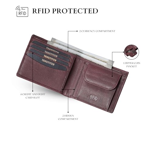 Image of TANSTITCH Slim Leather Wallet || Compact, Minimalist & Thin Wallet || RFID Protected (Cherry)