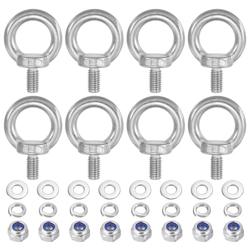 PATIKIL M8 x 13mm Lifting Shoulder Eye Bolt, 8Pcs 304 Stainless Steel Lifting Ring Threaded Eyebolt with Nuts Washers for Hanging Hammocks Articles