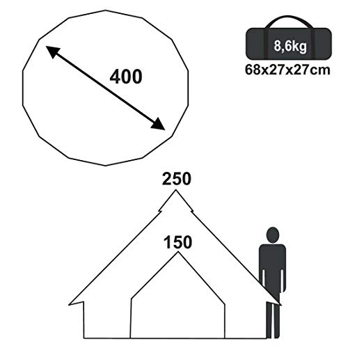 Miniatura 2 de Yourgear Tienda Ravello 400 Tipi Para 4-6 Personas Tienda Familiar Altura Suelo Cosido Impermeable 5000 Mm Gris Azulado