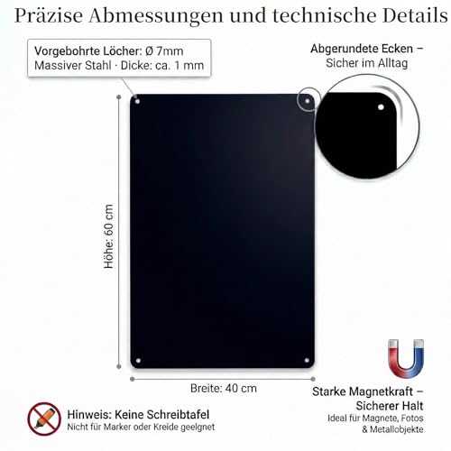 Qiytecno Magnettafel 40x60cm Matt Schwarz GALERIE-FORMAT: Große Magnetwand & Fotowand Metall | Premium Pinnwand für Küche Büro & Sammler - Kratzfest & Schwerlast