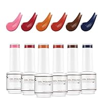 Nicedeco Gel Nail Polish 6 Pcs 8ml Pink Red Burnt Orange Blue Color Soak Off LED U V Gel Nail Kit Manicure DIY Home for Women Gel Nail Polishes Set-10 Cruelty-free & Vegan