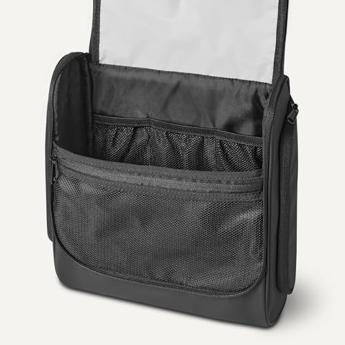 Image of Amazon Essentials Waterproof Travel Toiletry Bag for Men and Women, Hanging Dopp Kit with Multiple Interior Pockets, 2 Side Pockets, Black, 10 inch x 4 inch x 10 inch
