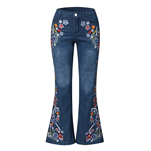 Flared Jeans for Women 70s High Waisted Jeans Lightweight Denim Embroidered Pants Bootcut Bell Bottom Jeans3