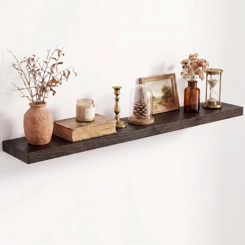 Image of Fun Memories 40 inch Elm Wood Floating Shelves for Wall, Walnut Finish, 1 Pack