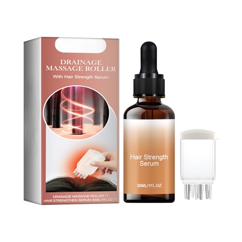 Hair Oil + Drainage Massage Roller Set, Hair Care Oil with Castor Oil and Mineral Oil, Hair Strength Serum Oil for Dry, Damaged &amp; Split Ends, 30ML (1Fl Oz)