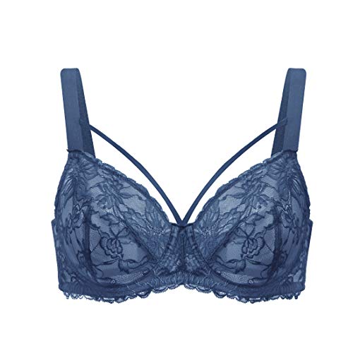 Hsia Minimizer Bra For Women,Unlined Non Padded Lace Sexy Plus Size Bras Full Figure Dark Blue #TOP2