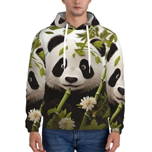 Men's Fleece Pullover Hoodie Long Sleeve Hooded panda Sweatshirt Casual Shirts With Pockets X-Large Black2