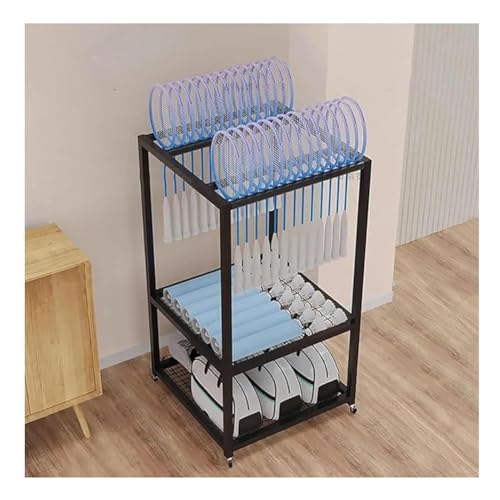ERSINIAN Soporte para Raquetas de Tenis, Organizador Multicapa Resistente con Ruedas para Gimnasio, Escuela y Garaje.