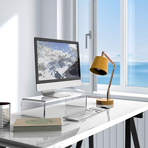 Clear Computer Stand & Keyboard Stand, Acrylic Computer Monitor Riser with Sturdy, Hold up to 50lbs Desktop Monitor Stand Heavy Duty Computer Stand Acrylic, Tilted Keyboard Riser for Ergonomic Typing