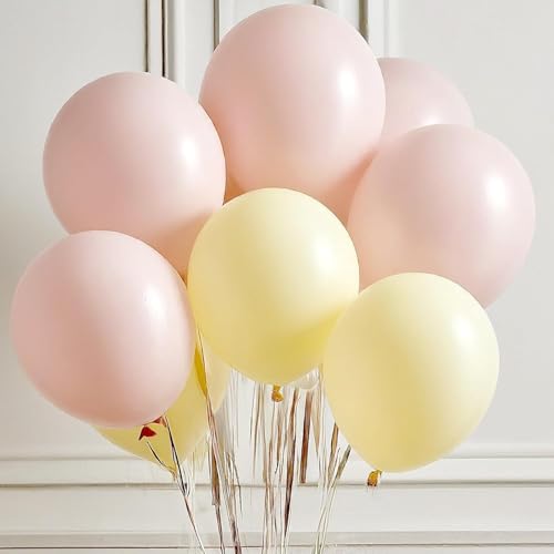 Image of Regular Balloon Combo For Decoration with Glue Dots & Balloon Arch Strip - Party Decor Set For Easy Party Setup (PINK YELLOW, 50)