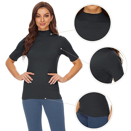Image of Anbenser Women's Short Sleeve Mock Pullover Sweater Knit Jersey Top Slim Fit