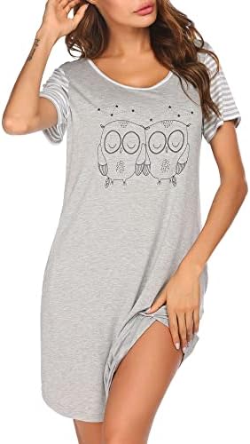 Ekouaer Sleep Shirt Loose Nightdress for Women Nightwear 3X with Pocket Raglan Pajamas Dress Gray XXXL
