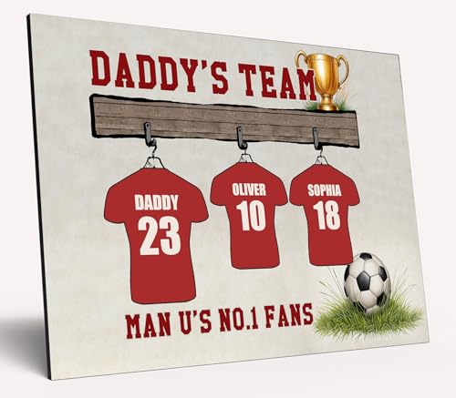 The Plum Penguin Personalised Dad Gift Football Shirts Choose Your Team Colours Fathers Day Hanging Custom Names Family Kids Wooden Plaque Best Dad Grandad (1 Large & 2 Small)