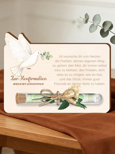 GluckGeschenk Konfirmation Geschenk Mädchen Junge Geldgeschenk Konfirmation Konfirmationskarten Holz mit Reagenzglas und Trockenblumen Konfirmationsgeschenke für Jungs Mädchen