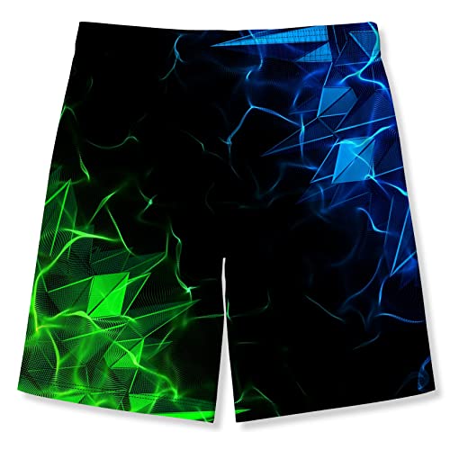 Idgreatim Boys Swim Trunks Size 11-12T 3D Smoke Print Board Shorts Summer Loose Elastic Waist Beach Short For Surfing Water Park Blue Green #TOP1