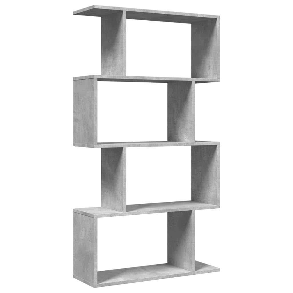 Regał na książki, 4 półki, szary beton, 70 x 24 x 129 cm, z wytrzymałego materiału drewnopochodnego, wszechstronne zastosowanie jako ścianka działowa, organizer, regał na akta, regał stojący