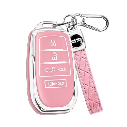 ARTISAN OF VICTORY for Toyota Key Fob Cover with Keychain Soft TPU Key Fob Holder Fit for 2026 Toyota Camry Corolla Cross Tacoma RAV4 Grand Highlander 4Runner Tundra Venza Crown (Pink 4 Buttons)