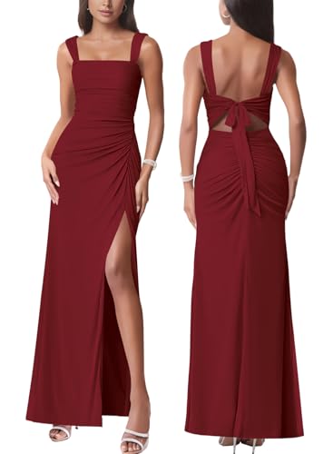 Women Sexy Tie Low Back Sleeveless Split Maxi Dress Party Cocktail Long Dresses for Wedding Guest...