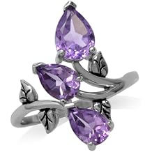 Silvershake 2.33ct. 3 Stone Natural Amethyst 925 Sterling Silver Bypass Leaf Ring