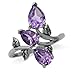 Silvershake 2.33ct. 3 Stone Natural Amethyst 925 Sterling Silver Bypass Leaf Ring