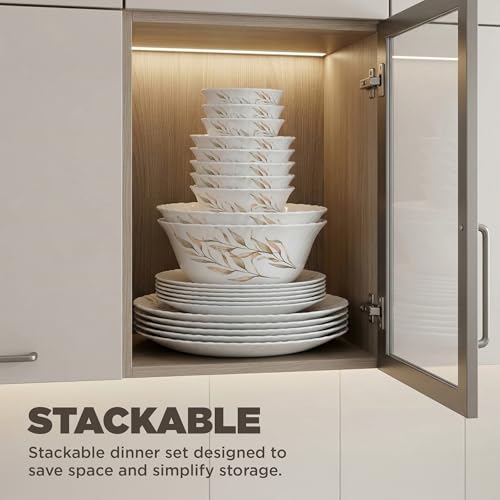 Image of Treo by Milton Opalware Aurelia Selene Dinner Set of 35 | Serving for 6 | Microwave & Dishwasher Safe | Bone-Ash Free | Tempered Toughness | Plates, Bowls, Spoons | Crockery Set for Dining & Gifting