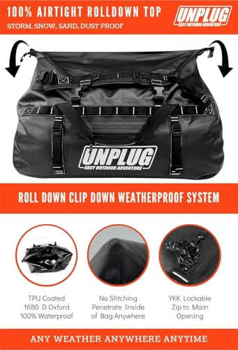 Image of UNPLUG Ultimate Adventure | 1680D Heavy Duty Waterproof Bag | Large Travel Bag which can be Used for Camping, Motorcycling, Boating, or Hunting| 65L BLACKOPS
