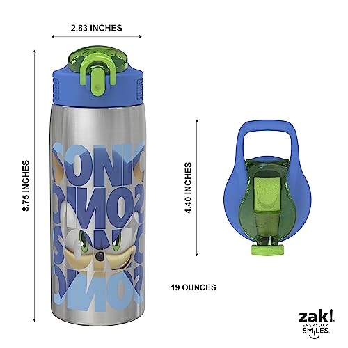 Image of Zak Designs Sonic the Hedgehog Water Bottle for Travel and At Home, 19 oz Vacuum Insulated Stainless Steel with Locking Spout Cover, Built-In Carrying Loop, Leak-Proof Design (Sonic)