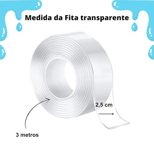 Super Fita Mágica Nano Adesiva Dupla Face Extra Forte Lavável Transparente 5M