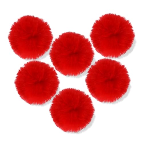 6 Pieza Pompones de Piel Sintética de 7 CM, Pompones Rojos Grandes, Pompones de Peluche, Pompones Manualidades, Pompones para Gorros Navidad DIY Manualidades