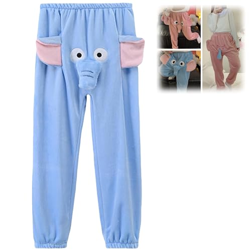 Elephant Pajama Pants Men, Funny Cartoon Elephant Shorts Cute Pajama Pants for Men Women Couple (Blue,2XL)