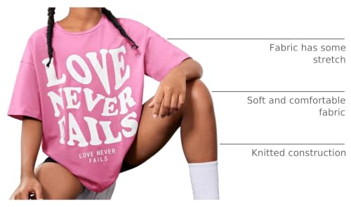 Image of WDIRARA Girl's Letter Print Round Neck Half Sleeve T Shirt Oversized Casual Tee