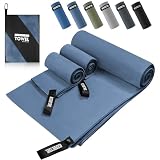 Mikrofaser Handtuch 3er Set, Mikrofaser Handtuch Groß 200x100cm & Mikrofaser Handtücher 2 Klein 80×40cm, Schnelltrocknend und Leicht, Ideal als Sporthandtuch, Strandtuch, Reisehandtuch (Dunkelblau)