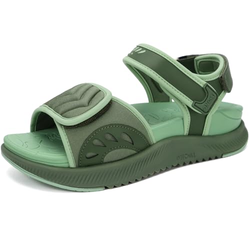 ONCAI Sandalias Mujer Caminar 2025,Arco Soporte Senderismo Sandalias con Ortopédica Plantilla para Fascitis Plantar,Deportivas Plataforma Slides Mujer con 3 Ajustables Correas,Verde Tamaño 38