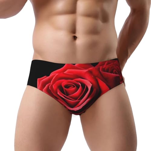Men'S Briefs Underwear Soft And Stretchy Mens Triangle Briefs Breathable Underwear For Men- Red Rose Floral