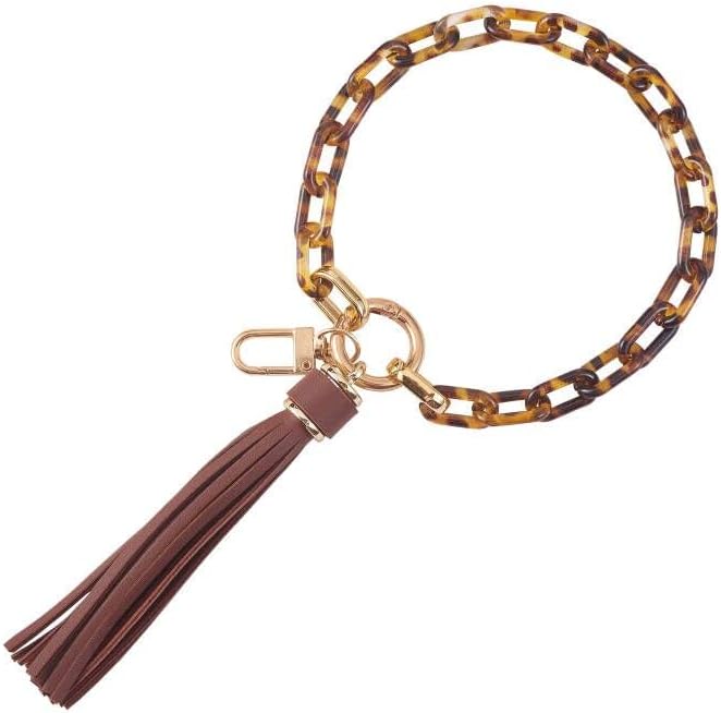 Wristlet Keychain for Women, Acrylic Chain Link Wristlet Keychain Boho Car Keychain with Leather Tassel