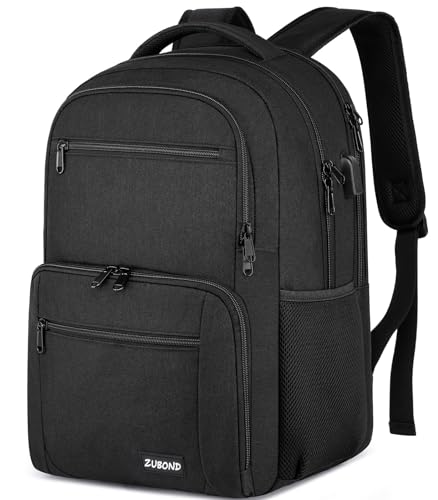 ZUBOND Backpack for Men and Women, Backpacks for School Teen Boys, Business Travel Water Resistant Sturdy 15.6 Inch Laptops Back Pack with USB Charging Port, College School Computer Bag Gift, Black