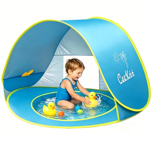 Tienda Playa Bebe,Ceekii Refugio Playa Para Bebé Infantil Niños Protección Solar Anti Uv 50 Con Piscina,Tienda Portátil Desmontable Para Vacación Playa Azul