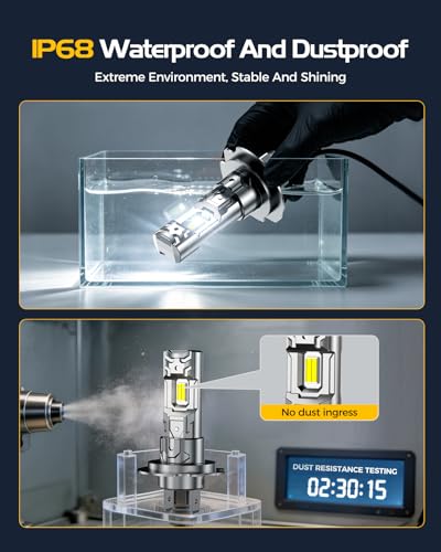 Image of H7 Light Bulbs, 8X Ultra Brightness h7 Lights, 6500K Cool White Bulbs, Real 1:1 Mini Size Plug and Play, IP68 Waterproof, Pack of 2