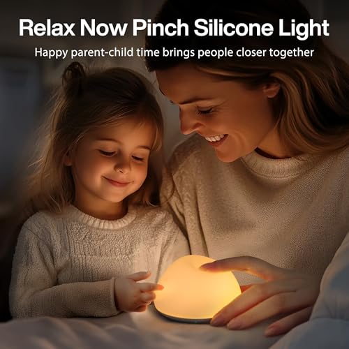 JolyWell Luz noturna de bebé para berçário, candeeiro de noite de controlo de torneira de silicone suave com 8 mudanças de cor, atenuação contínua, luz noturna portátil recarregável para crianças