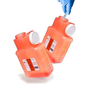 1.5-Gallon Sharps Container – Case of 6, Leak-Tight Sharps Disposal Container, Needle & Syringe Disposal Container, Biohazard Containers with Locking Screw Cap, Translucent Red