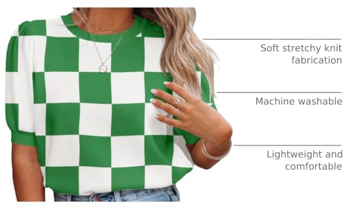 Image of Womens Puff Short Sleeve Sweater Tops Crewneck Basic Knit Pullover Lightweight Casual Sweaters