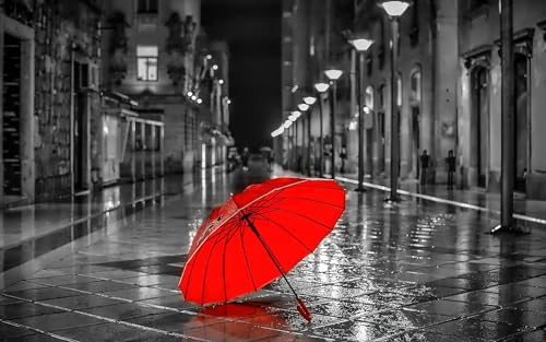 Paraguas Rojo bajo la Lluvia Rompecabezas de Madera de 12000 Piezas Desafío de Rompecabezas de 12000 Piezas para Adolescentes