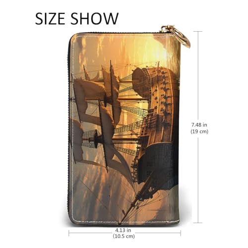 Leather Wallet for Women Men Bifold Wallet Ultra Slim Credit Card Holder Fantasy Pirate Ship Ladies Clutch Purse2