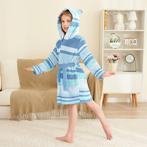 Stripes Blue Hooded Robe Bath Robes For Girls3
