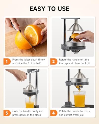 Image of CO-Z Manual Citrus Juicer, Heavy-Duty Manual Juicer with Conical & Flat Pressure Plates, Professional Lemon Squeezer for Orange Pom Lime Lemon Juice, Dishwasher Safe Orange Juice Press, Gray